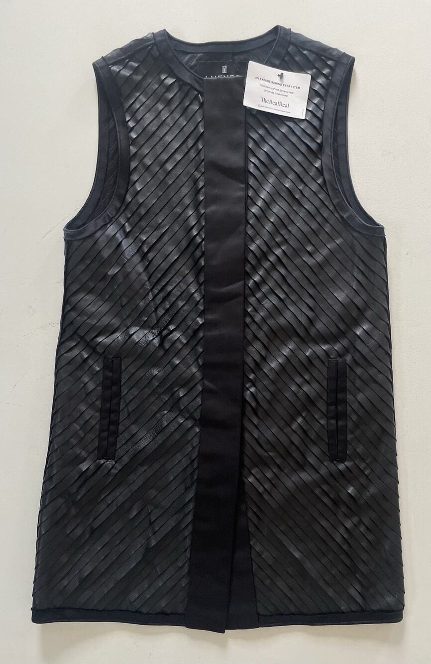 J. Mendel Black Leather Vest Dress Silk Trimmed Designer The RealReal Size 8/10